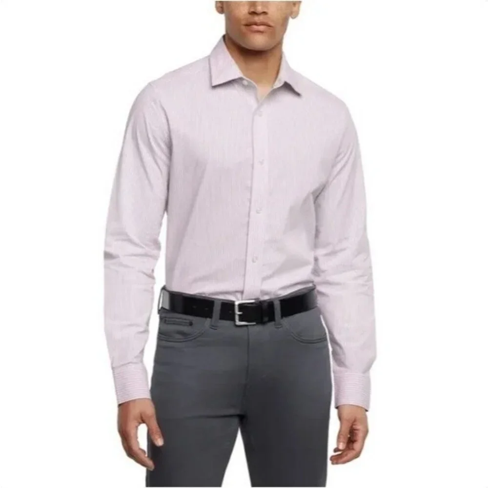 Banana Republic Men's M Slim Fit Stretch Poplin Dress Shirt Purple Striped L1319